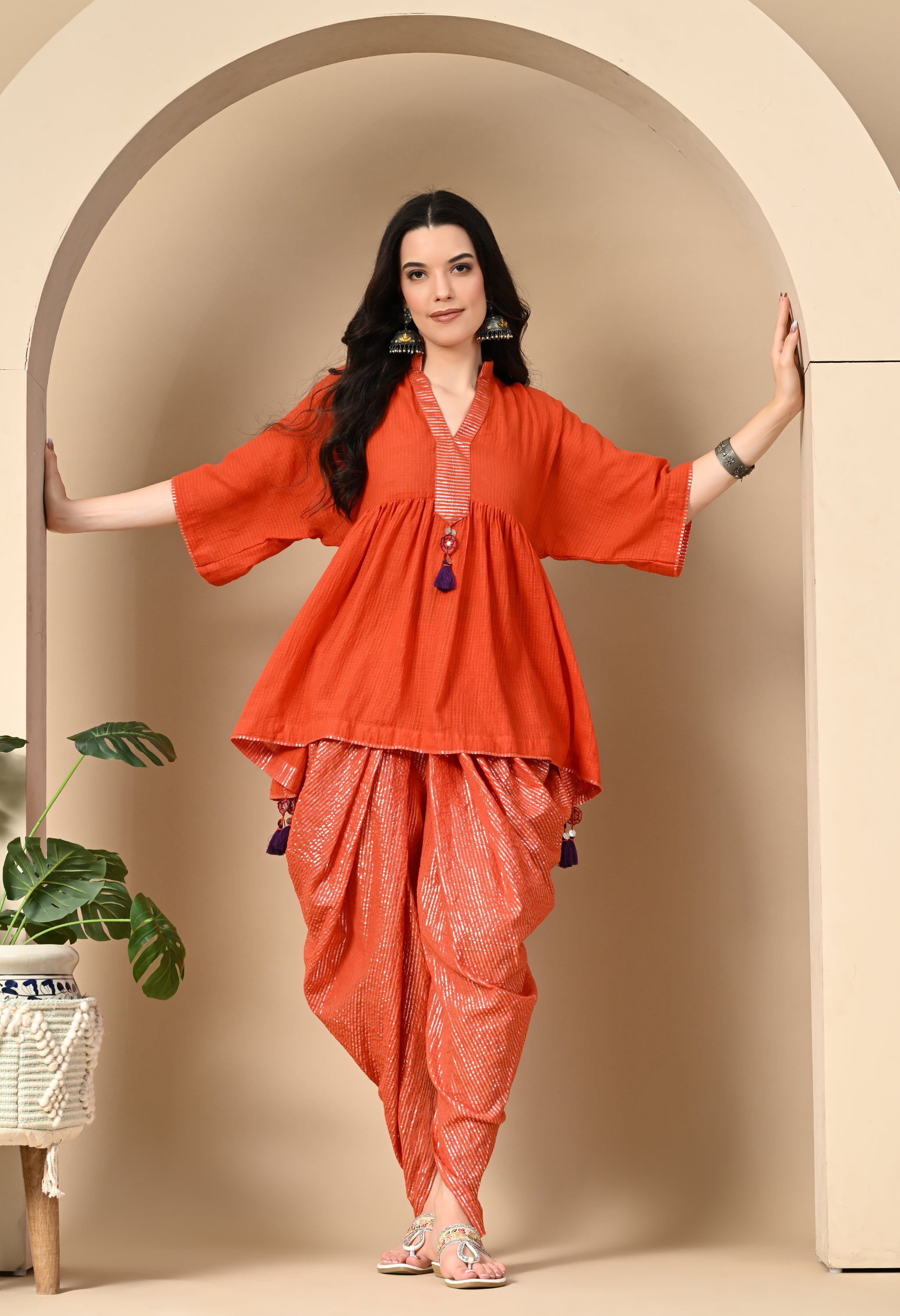 POPPY ORANGE KOTTA DHOTI SET